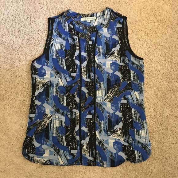 Cleo Petites Artsy Blue Lagoon Black Piping Tunic Tank Top - Picture 9 of 12